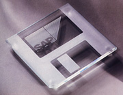 Glass etched computer diskette coaster