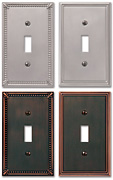 Imperial Bead and Metro Line wallplate in nickel and antique bronze